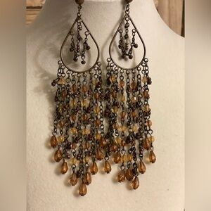 Elegant Brown and Gold Chandelier Earrings